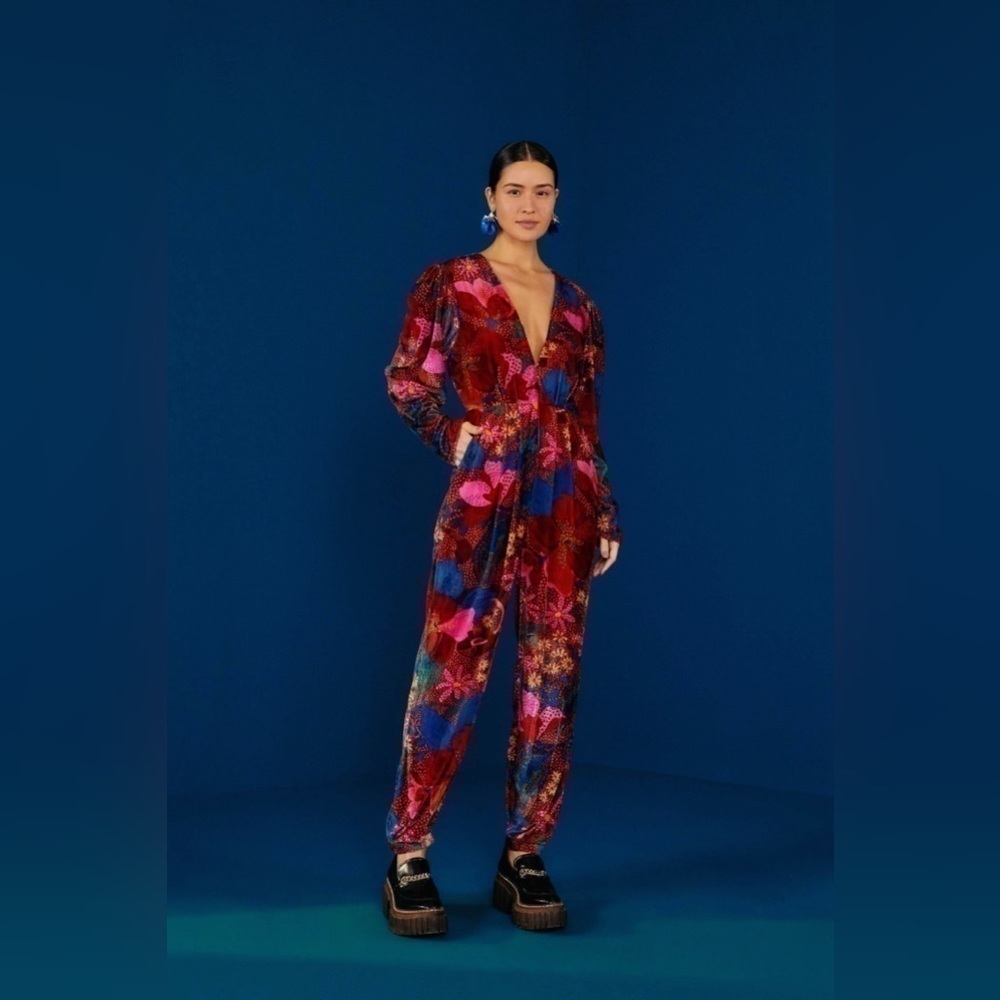NWT Farm Rio Snake Garden Red Jumpsuit Size Large